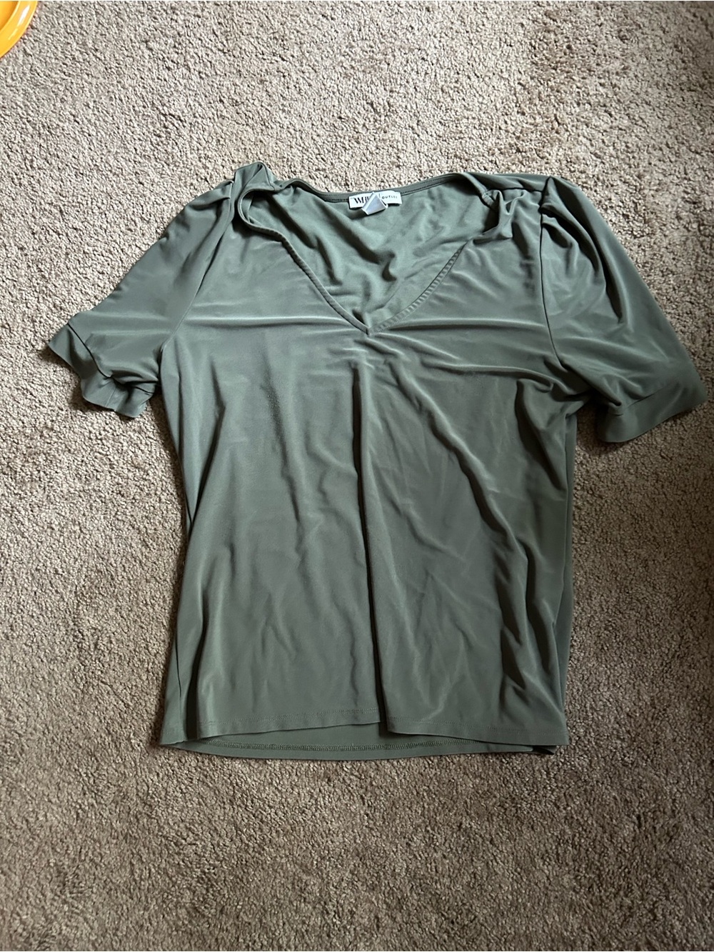 White House Black Market Olive V-Neck Short Sleeve Top